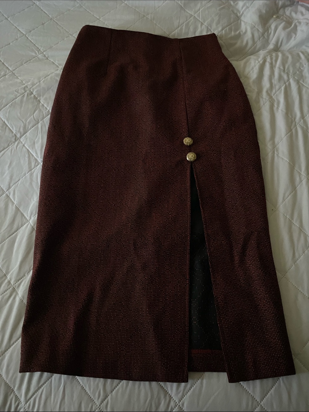 Classic Brown Pencil Skirt with Front Slit
